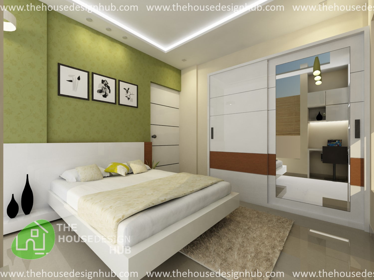 11I. Simple Bedroom Design in Green Texture Interior Designs