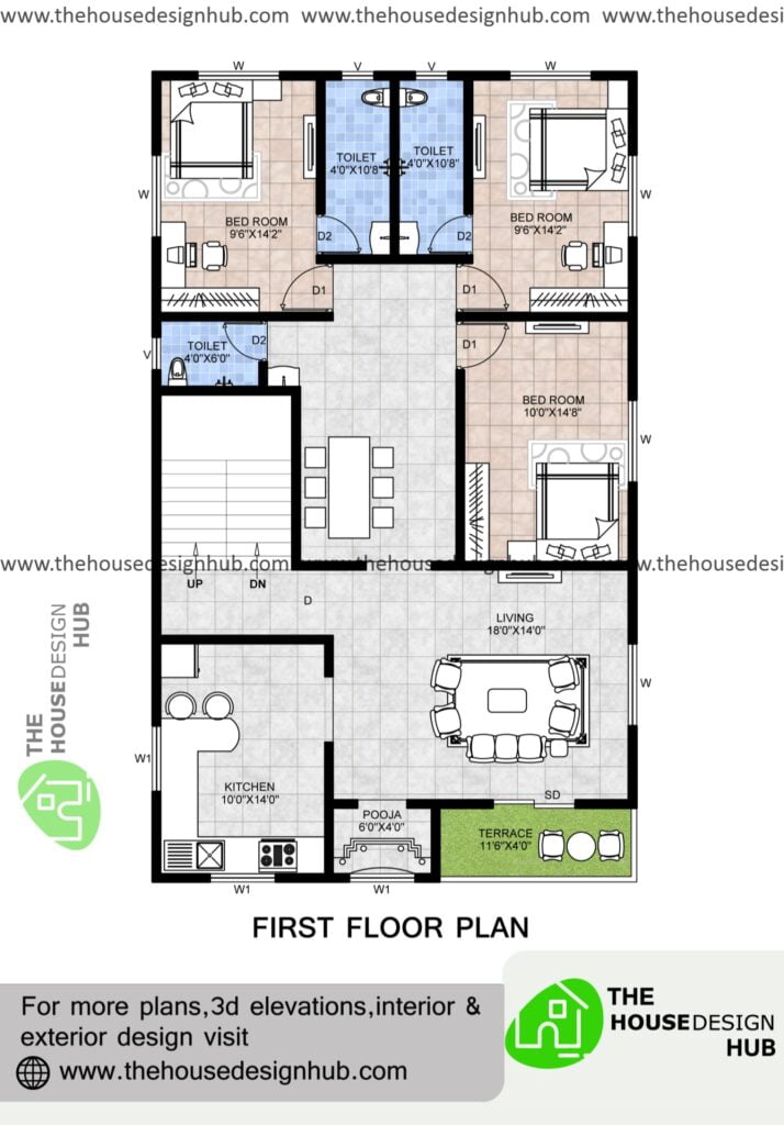 30 X 50 ft 3 BHK Duplex House Plan Floor Plans