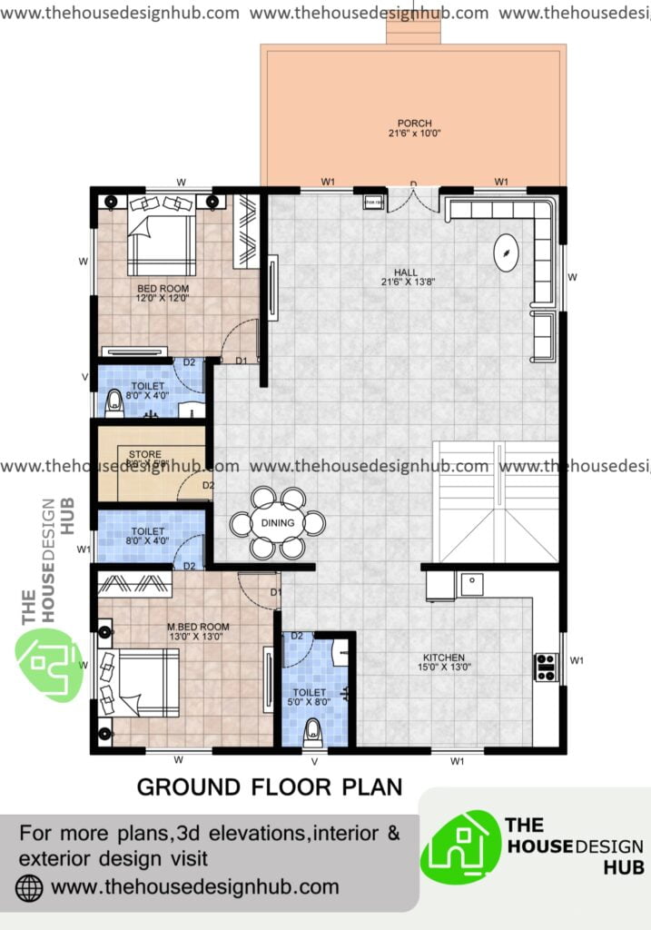2 bhk house plan in 1500 sq ft