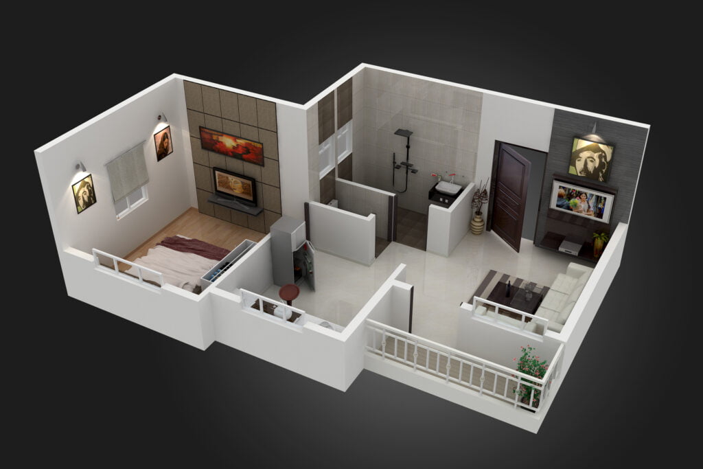1 bhk house design 3d