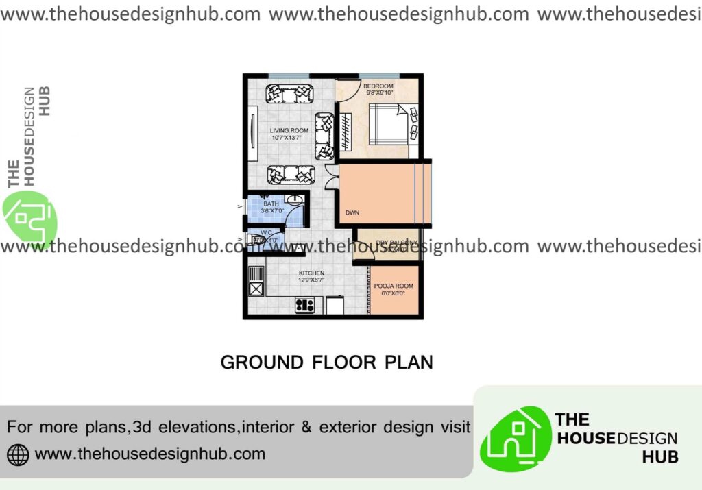 1 bhk house plan drawing