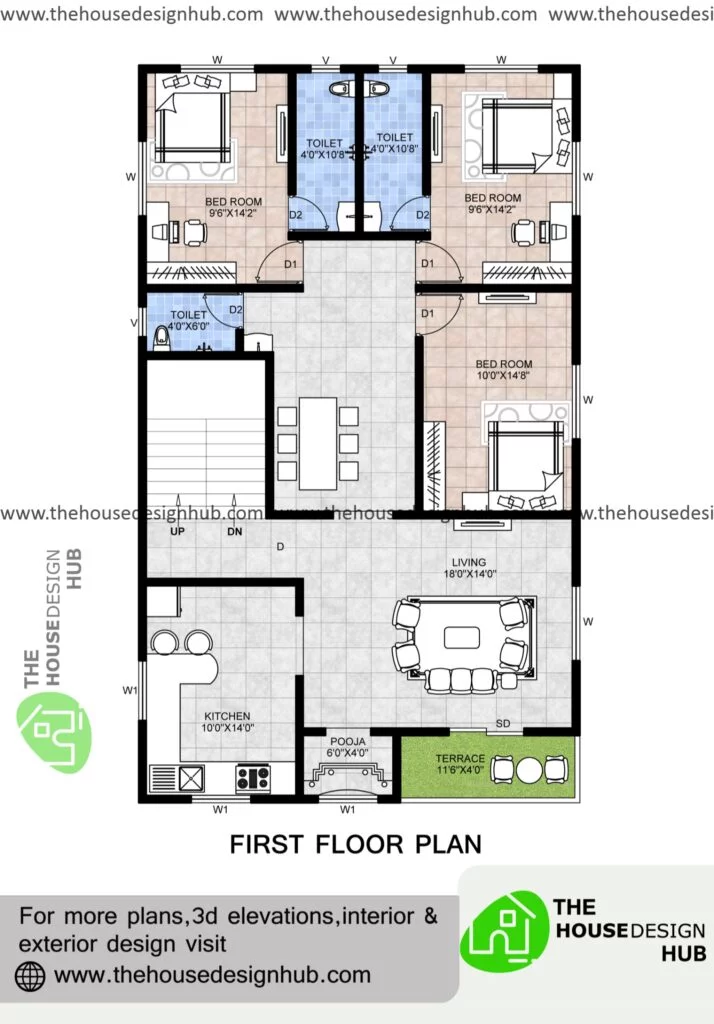 Duplex House plans and Designs with free AutoCAD file  First Floor Plan   House Plans and Designs
