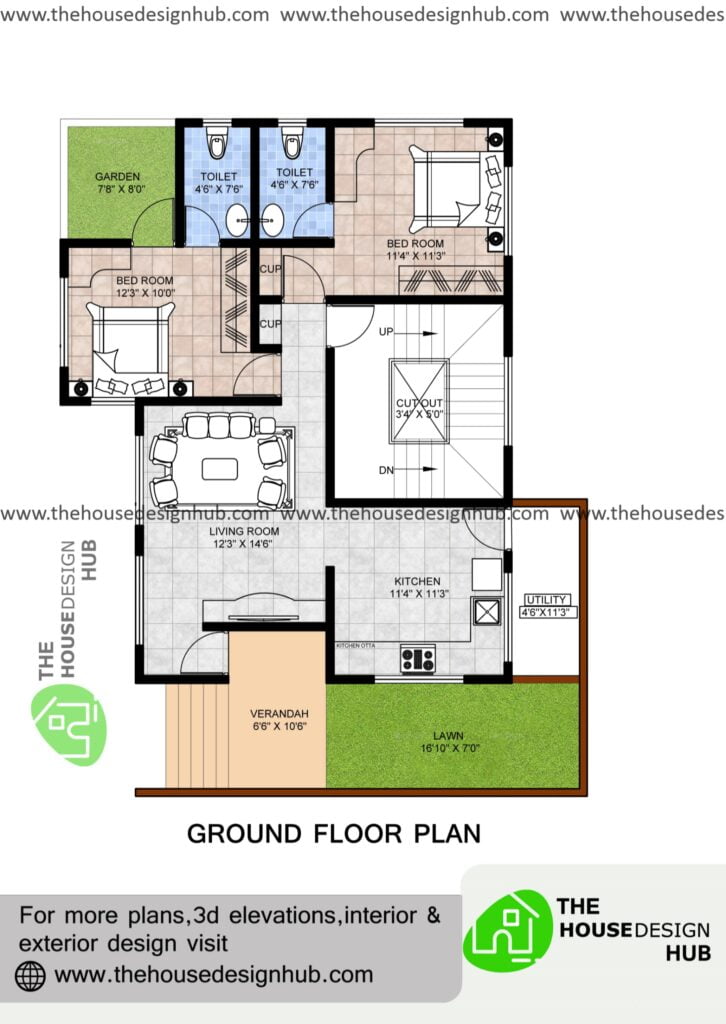 30 X 45 ft 2 BHK House Plan in 1350 Sq Ft Floor Plans