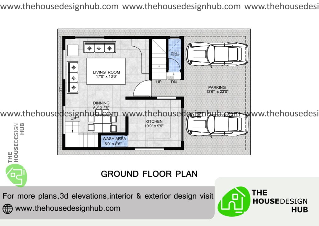 37 X 23 ft 3 BHK Duplex House Plan in 1414 Sq Ft Floor Plans