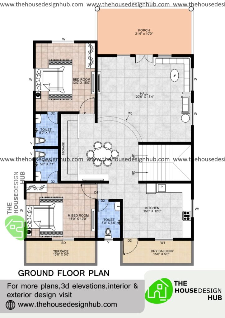 37 X 49 ft 2 BHK House Plan in 1667 Sq Ft Floor Plans