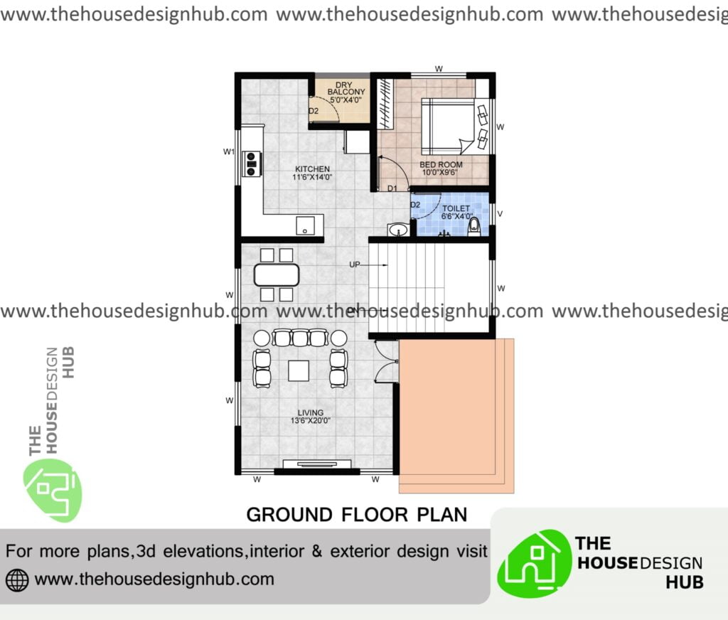 1 BHK house plan in 700 sq ft