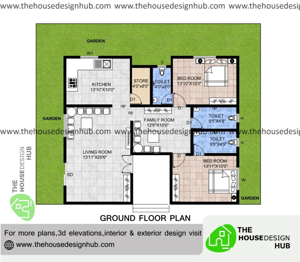 37 X 32 Ft 2 BHK House Plan In 1200 Sq Ft The House Design Hub