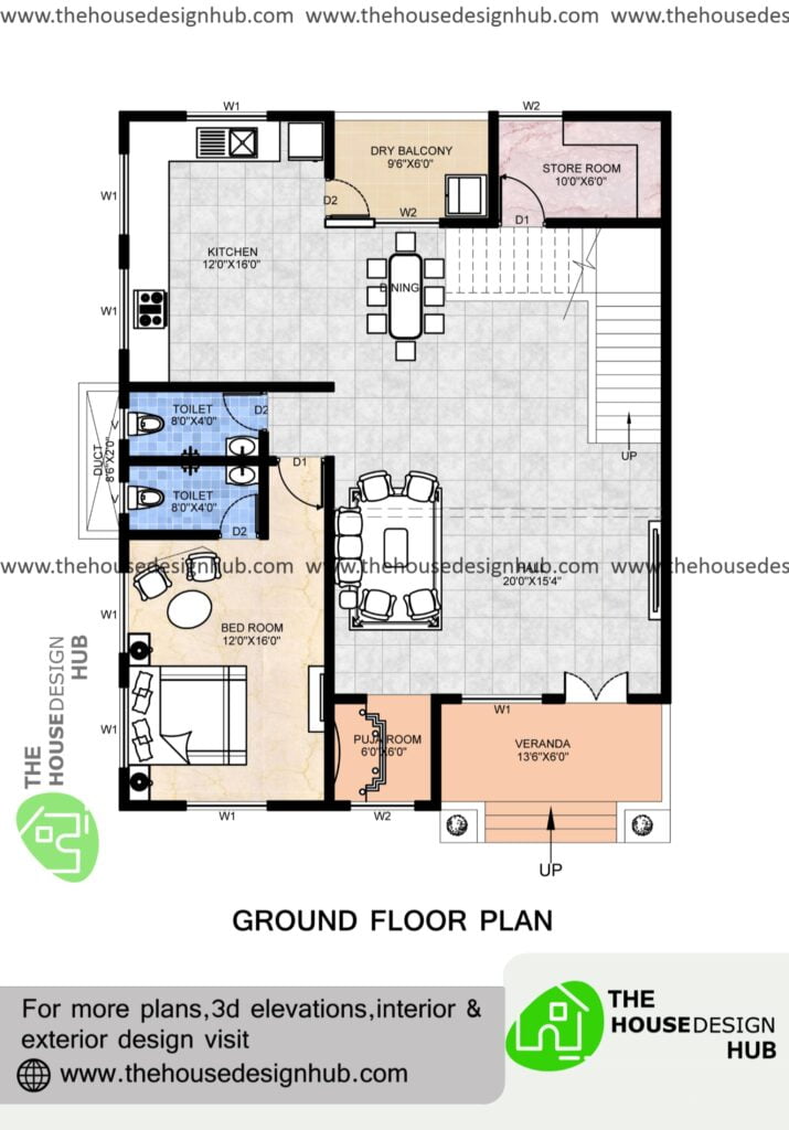 1 bhk row house floor plan