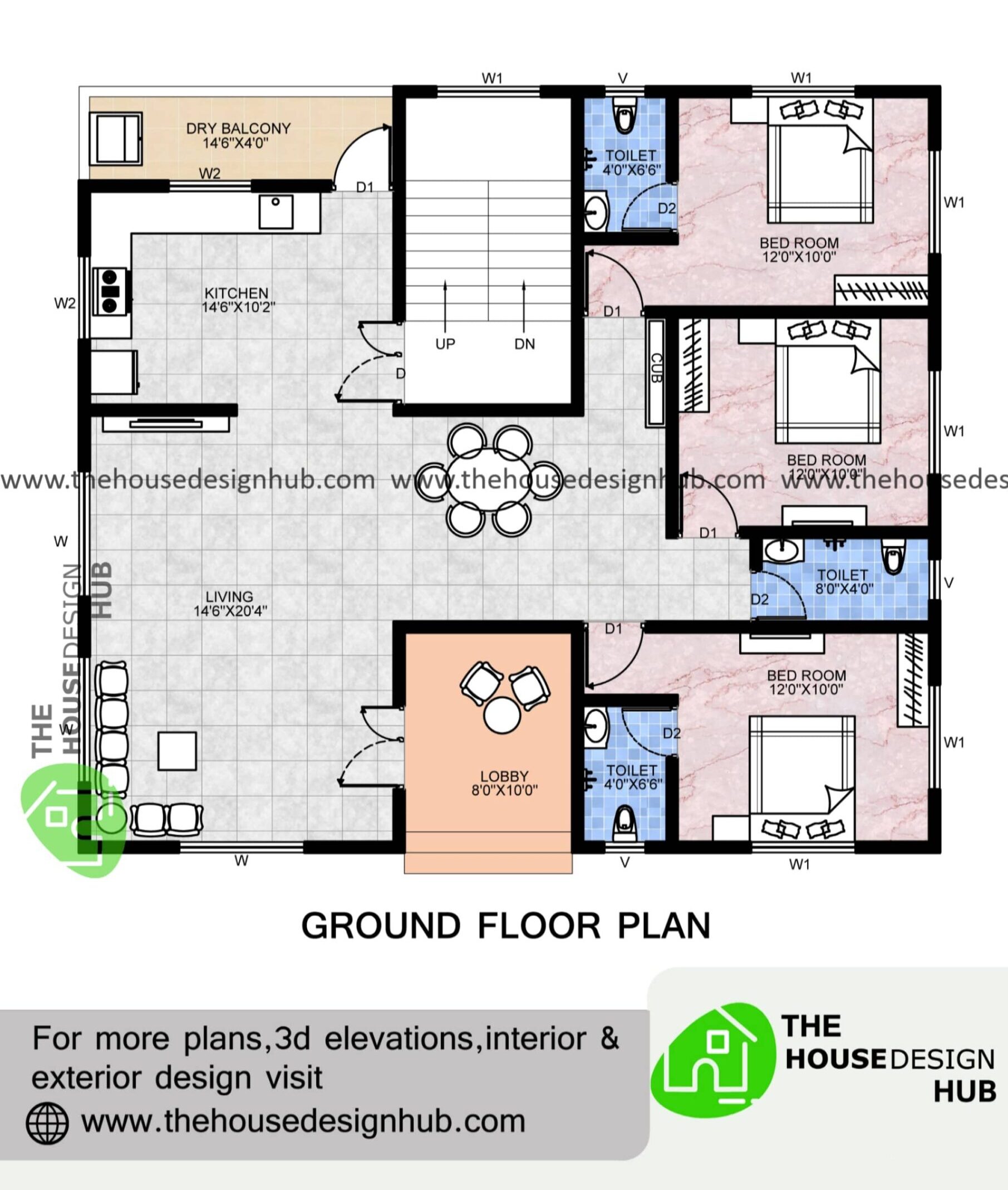 41 X 36 Ft 3 Bedroom Plan In 1500 Sq Ft | The House Design Hub