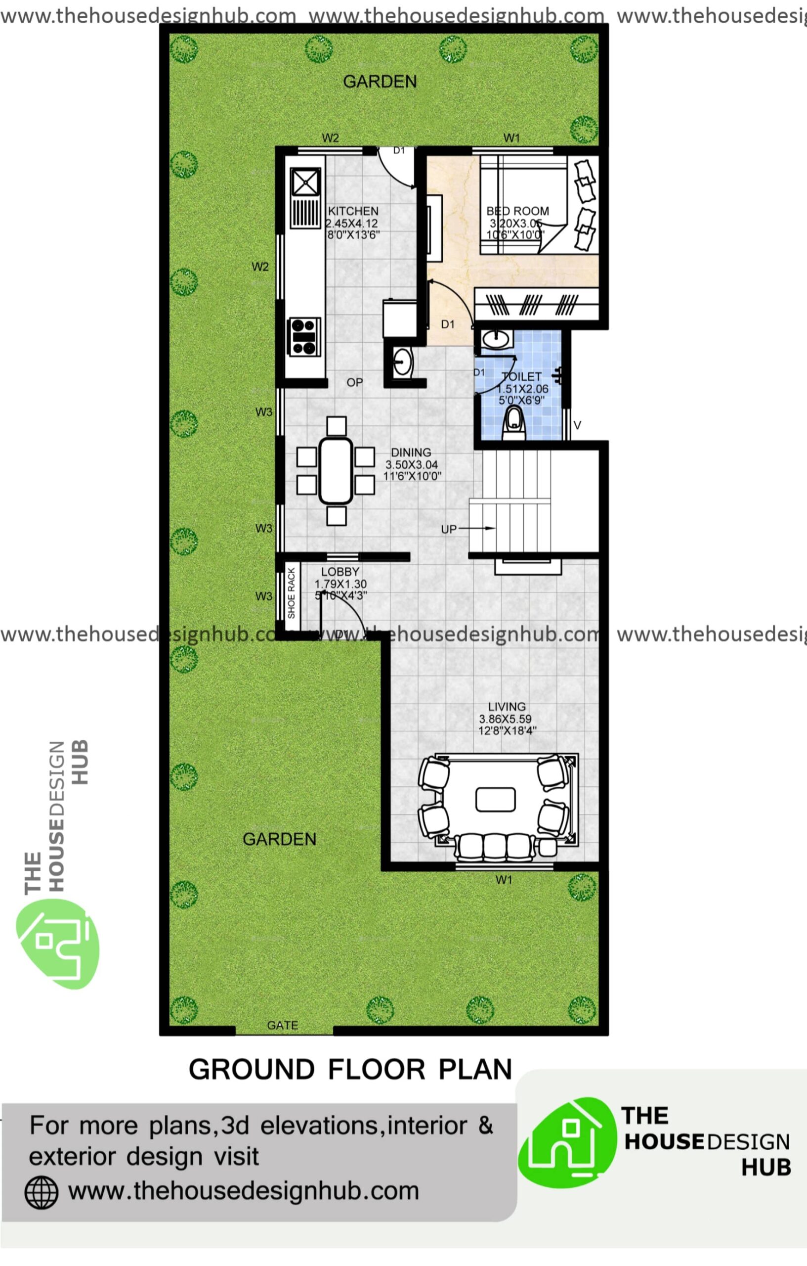 18 X 43 Ft 1 Bhk House Plan Drawing In 750 Sq Ft | The House Design Hub