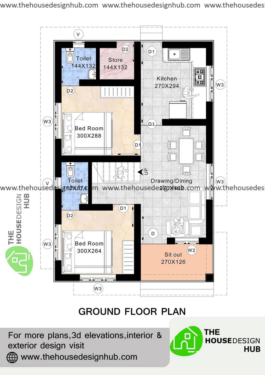 North Facing 2 Bhk House Plan With Pooja Room 30x40 Feet North Facing 2 Bhk House Ground Floor