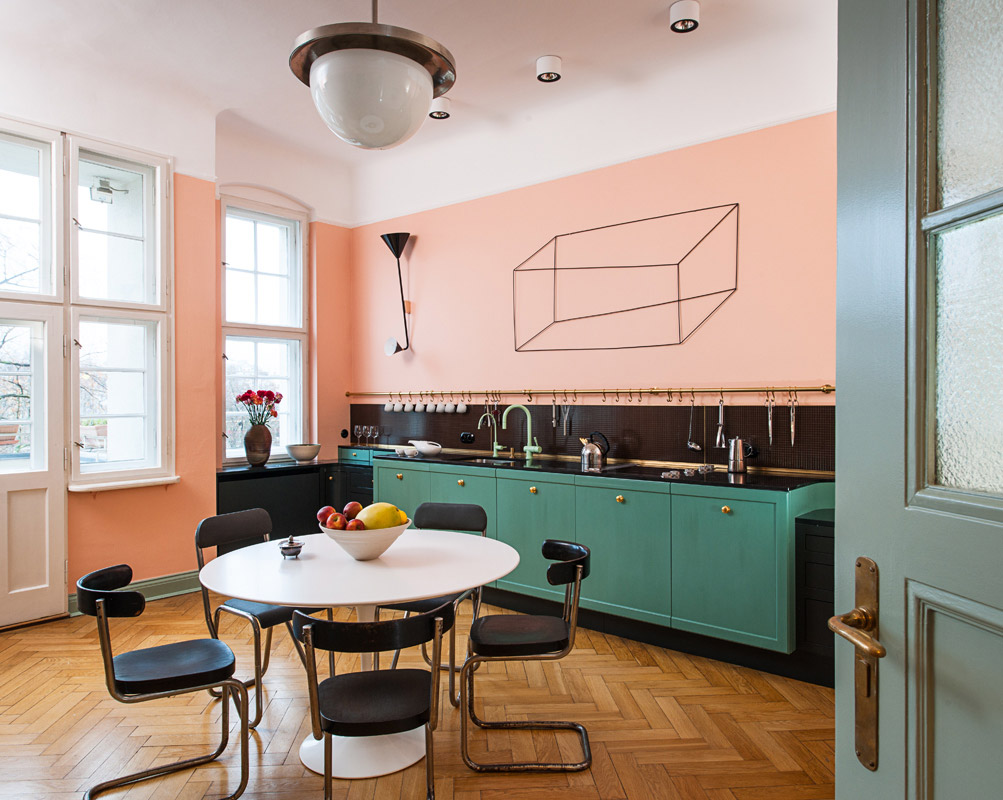 pink and green kitchen