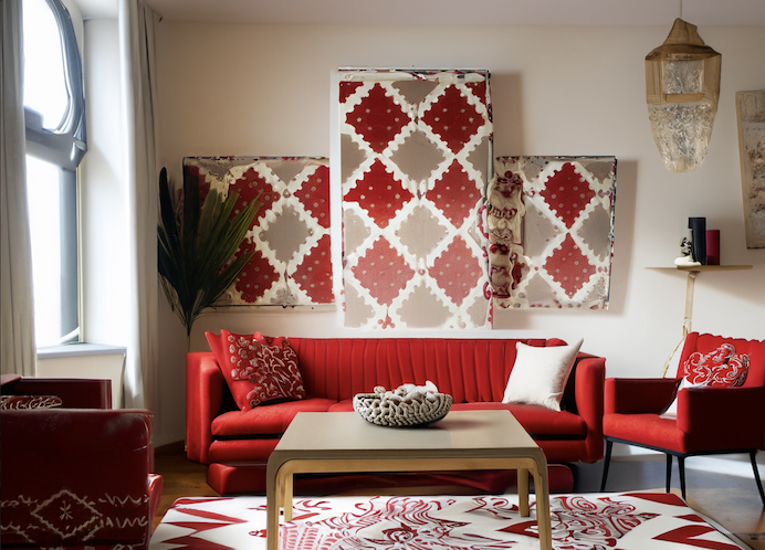 Eclectic Mix with Red and White Pattern